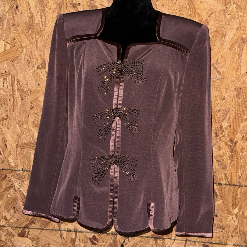 VTG Beaded Bow Blazer Brown Classy Preppy Jacket Dressy Coquette Career Wear 12